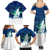 Finland Christmas Family Matching Summer Maxi Dress and Hawaiian Shirt with Howling Wolf Northern Lights Forest and Snow Design - Wonder Print Shop