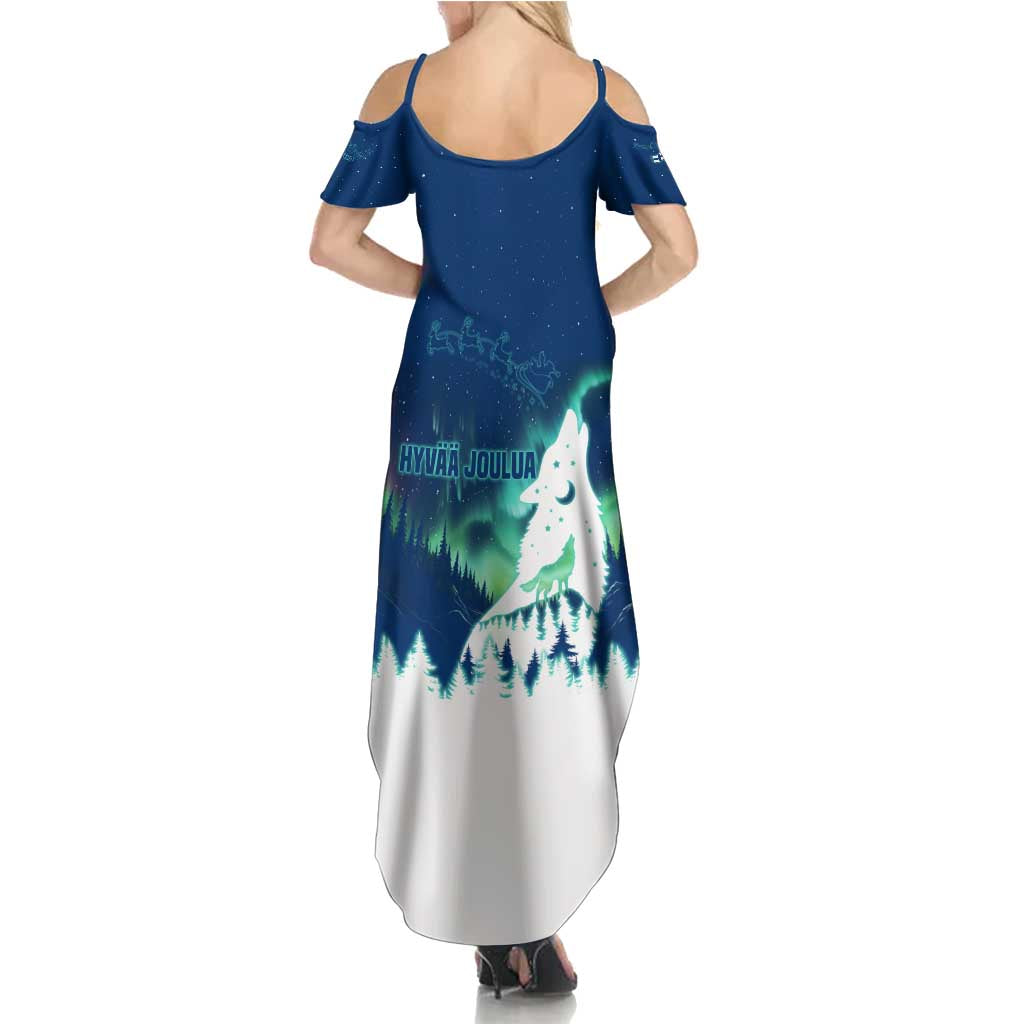 Finland Christmas Family Matching Summer Maxi Dress and Hawaiian Shirt with Howling Wolf Northern Lights Forest and Snow Design - Wonder Print Shop