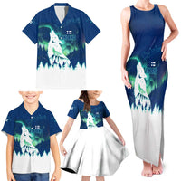 Finland Christmas Family Matching Tank Maxi Dress and Hawaiian Shirt with Howling Wolf Northern Lights Forest and Snow Design - Wonder Print Shop