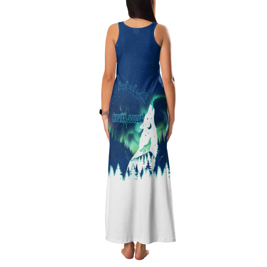 Finland Christmas Family Matching Tank Maxi Dress and Hawaiian Shirt with Howling Wolf Northern Lights Forest and Snow Design - Wonder Print Shop