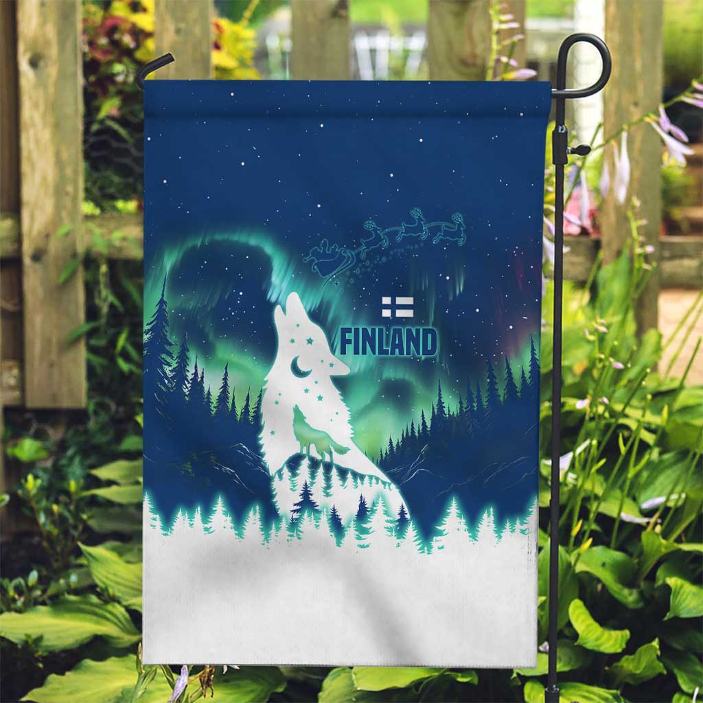 Finland Christmas Garden Flag with Howling Wolf Northern Lights Forest and Snow Design - Wonder Print Shop