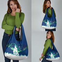 Finland Christmas Grocery Bag with Howling Wolf Northern Lights Forest and Snow Design - Wonder Print Shop