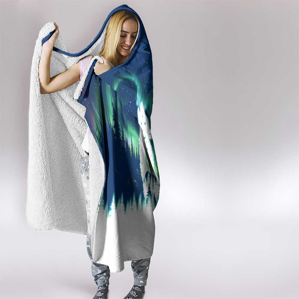 Finland Christmas Hooded Blanket with Howling Wolf Northern Lights Forest and Snow Design - Wonder Print Shop