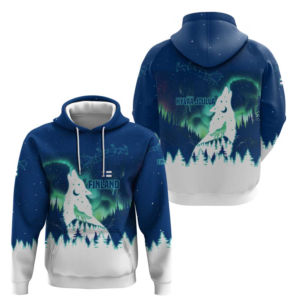 Finland Christmas Hoodie with Howling Wolf Northern Lights Forest and Snow Design - Wonder Print Shop