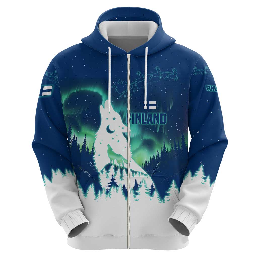 Finland Christmas Hoodie with Howling Wolf Northern Lights Forest and Snow Design - Wonder Print Shop