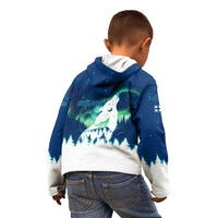 Finland Christmas Kid Hoodie with Howling Wolf Northern Lights Forest and Snow Design - Wonder Print Shop