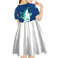 Finland Christmas Kid Short Sleeve Dress with Howling Wolf Northern Lights Forest and Snow Design - Wonder Print Shop
