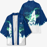 Finland Christmas Kimono with Howling Wolf Northern Lights Forest and Snow Design - Wonder Print Shop