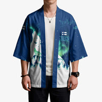 Finland Christmas Kimono with Howling Wolf Northern Lights Forest and Snow Design - Wonder Print Shop