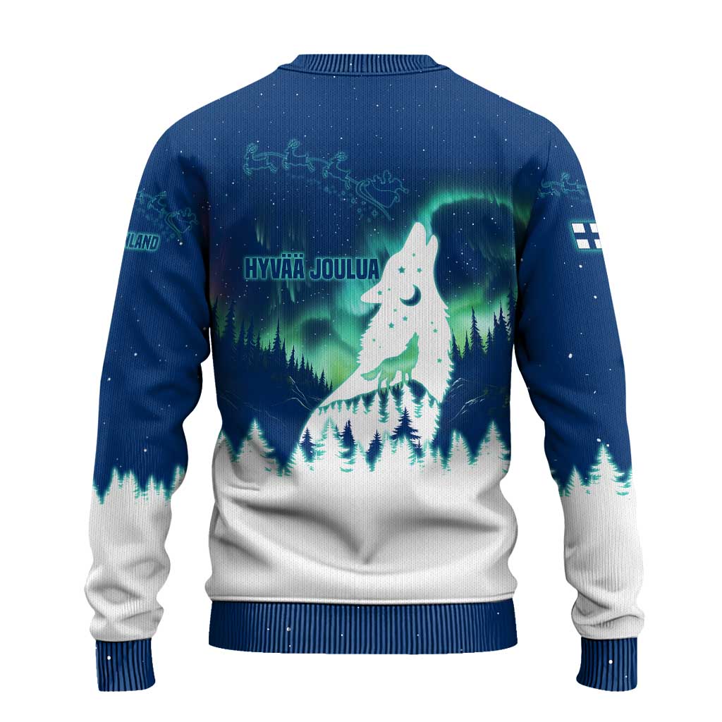 Finland Christmas Ugly Christmas Sweater with Howling Wolf Northern Lights Forest and Snow Design - Wonder Print Shop