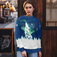 Finland Christmas Ugly Christmas Sweater with Howling Wolf Northern Lights Forest and Snow Design - Wonder Print Shop