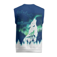 Finland Christmas Knitted V-Neck Vest with Howling Wolf Northern Lights Forest and Snow Design - Wonder Print Shop