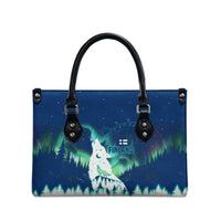 Finland Christmas Leather Bag with Howling Wolf Northern Lights Forest and Snow Design - Wonder Print Shop