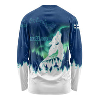 Finland Christmas Long Sleeve Shirt with Howling Wolf Northern Lights Forest and Snow Design - Wonder Print Shop