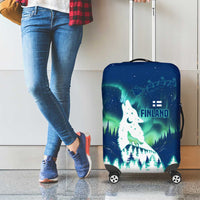 Finland Christmas Luggage Cover with Howling Wolf Northern Lights Forest and Snow Design - Wonder Print Shop