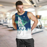 Finland Christmas Men Tank Top with Howling Wolf Northern Lights Forest and Snow Design - Wonder Print Shop