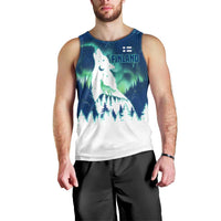 Finland Christmas Men Tank Top with Howling Wolf Northern Lights Forest and Snow Design - Wonder Print Shop