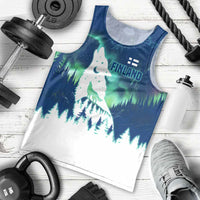 Finland Christmas Men Tank Top with Howling Wolf Northern Lights Forest and Snow Design - Wonder Print Shop