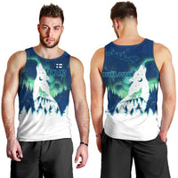 Finland Christmas Men Tank Top with Howling Wolf Northern Lights Forest and Snow Design - Wonder Print Shop