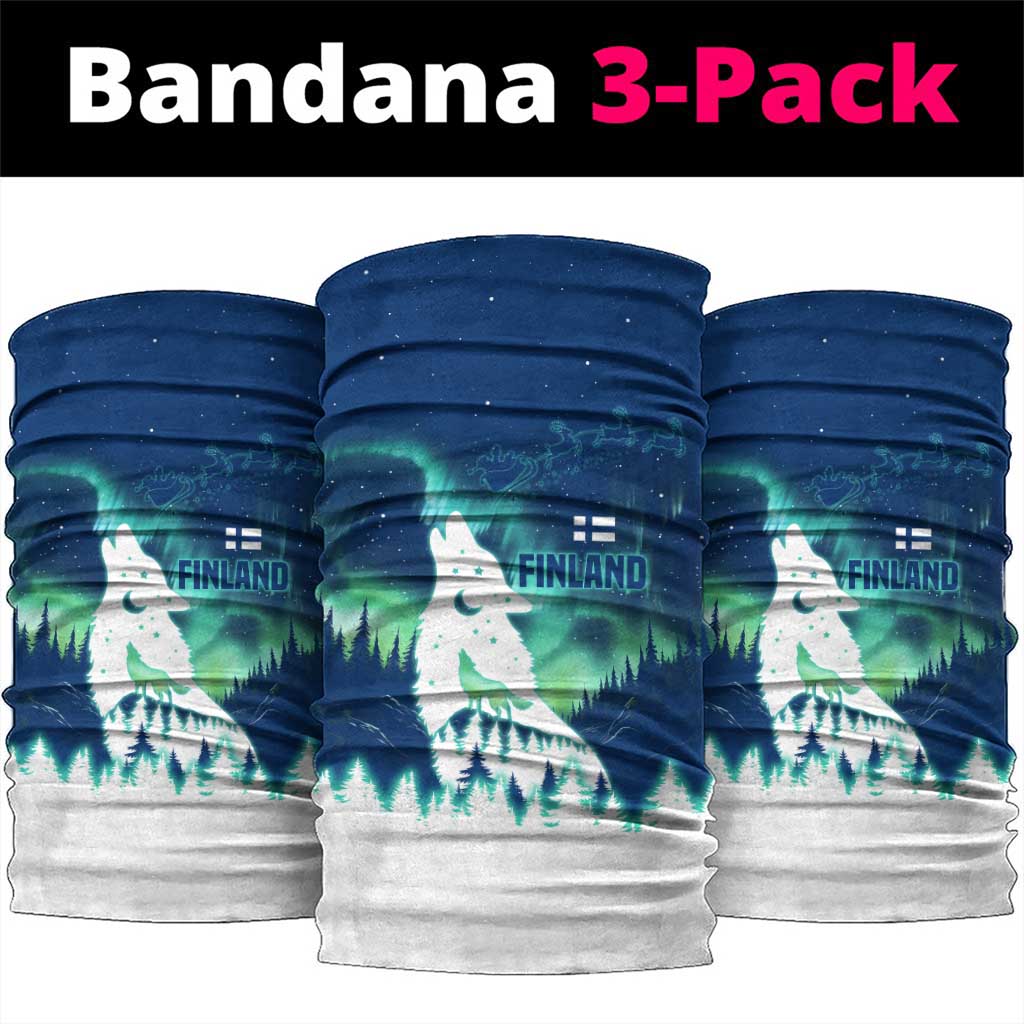 Finland Christmas Neck Gaiter with Howling Wolf Northern Lights Forest and Snow Design - Wonder Print Shop