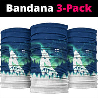 Finland Christmas Neck Gaiter with Howling Wolf Northern Lights Forest and Snow Design - Wonder Print Shop