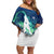 Finland Christmas Off Shoulder Short Dress with Howling Wolf Northern Lights Forest and Snow Design - Wonder Print Shop