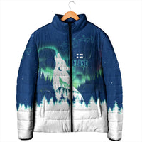 Finland Christmas Padded Jacket with Howling Wolf Northern Lights Forest and Snow Design - Wonder Print Shop