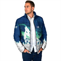 Finland Christmas Padded Jacket with Howling Wolf Northern Lights Forest and Snow Design - Wonder Print Shop