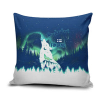 Finland Christmas Pillow Cover with Howling Wolf Northern Lights Forest and Snow Design - Wonder Print Shop