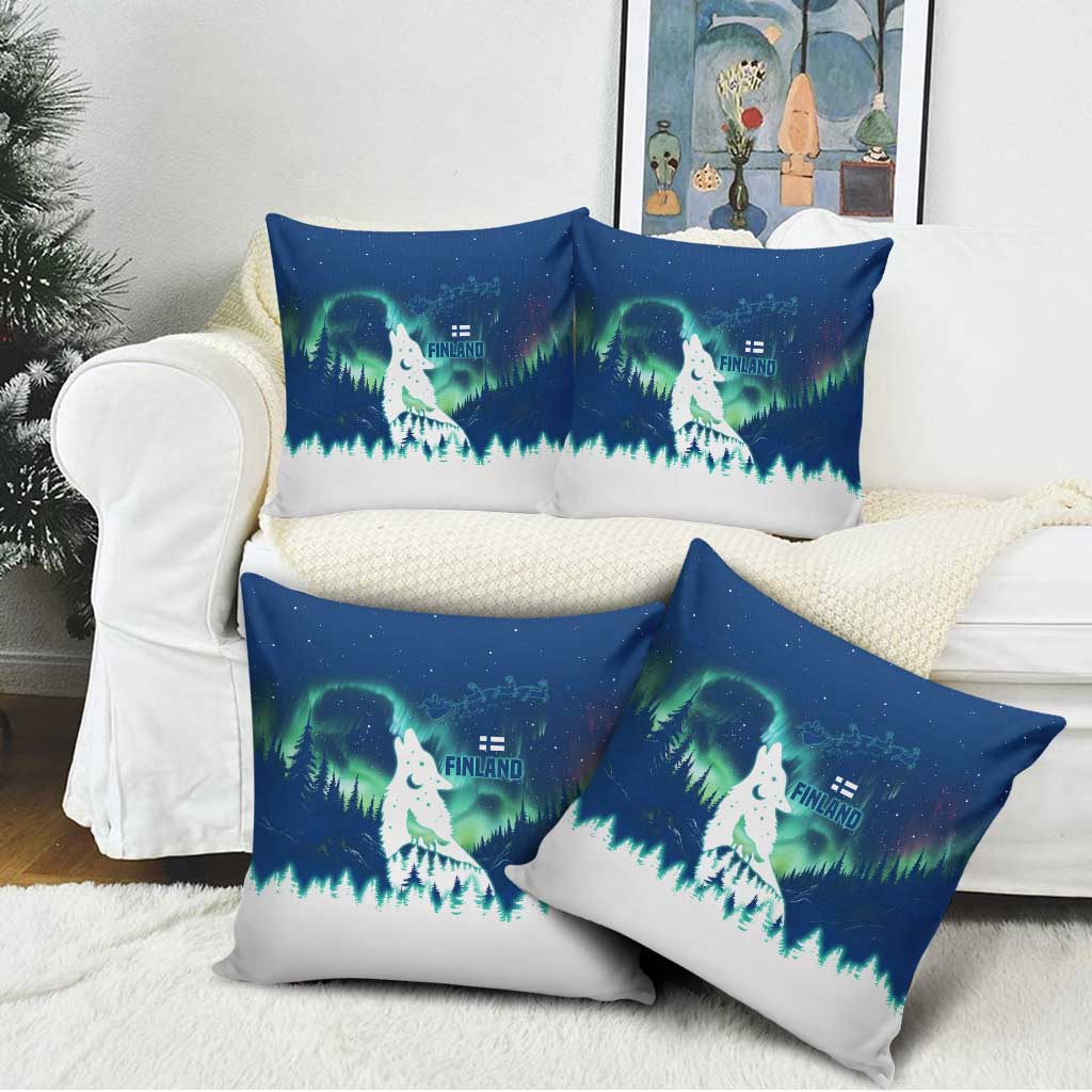 Finland Christmas Pillow Cover with Howling Wolf Northern Lights Forest and Snow Design - Wonder Print Shop
