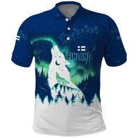 Finland Christmas Polo Shirt with Howling Wolf Northern Lights Forest and Snow Design - Wonder Print Shop