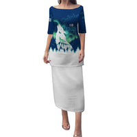 Finland Christmas Puletasi with Howling Wolf Northern Lights Forest and Snow Design - Wonder Print Shop