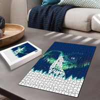 Finland Christmas Puzzle with Howling Wolf Northern Lights Forest and Snow Design - Wonder Print Shop