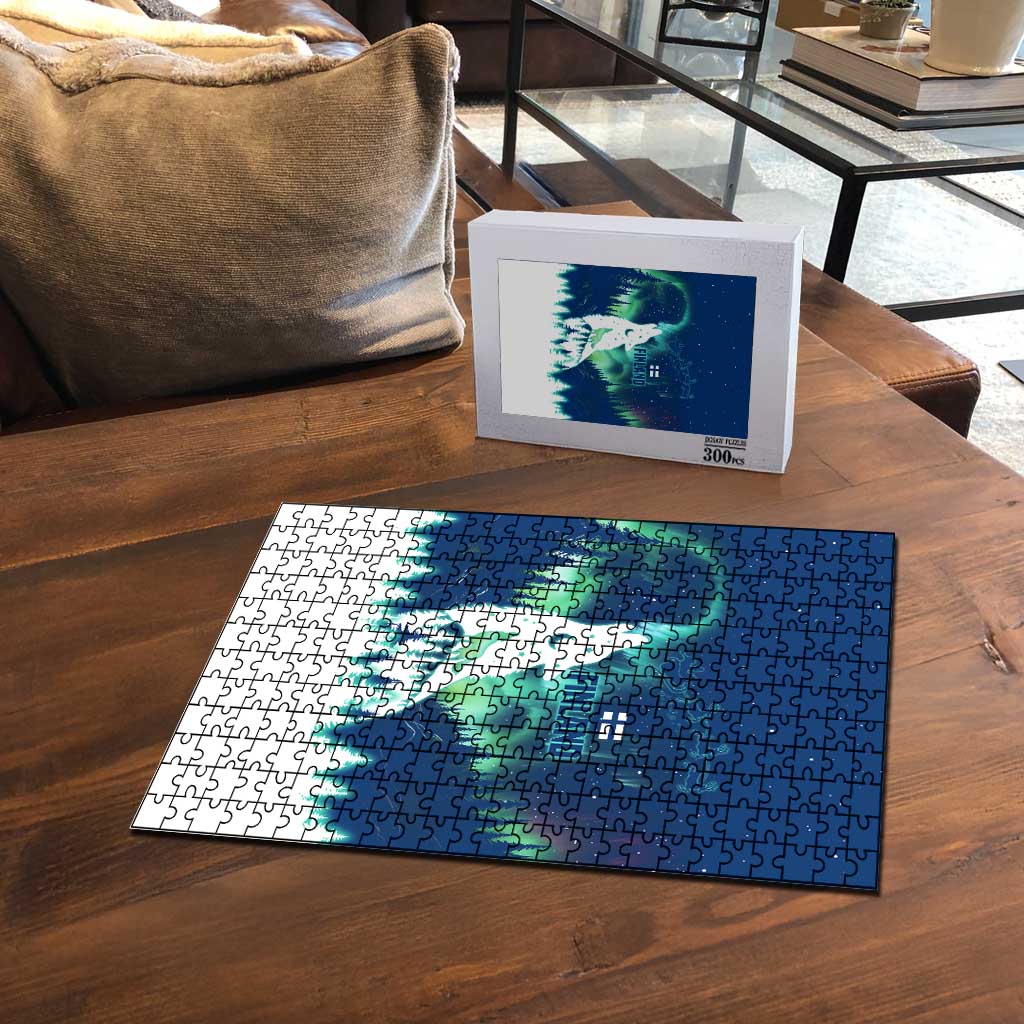 Finland Christmas Puzzle with Howling Wolf Northern Lights Forest and Snow Design - Wonder Print Shop