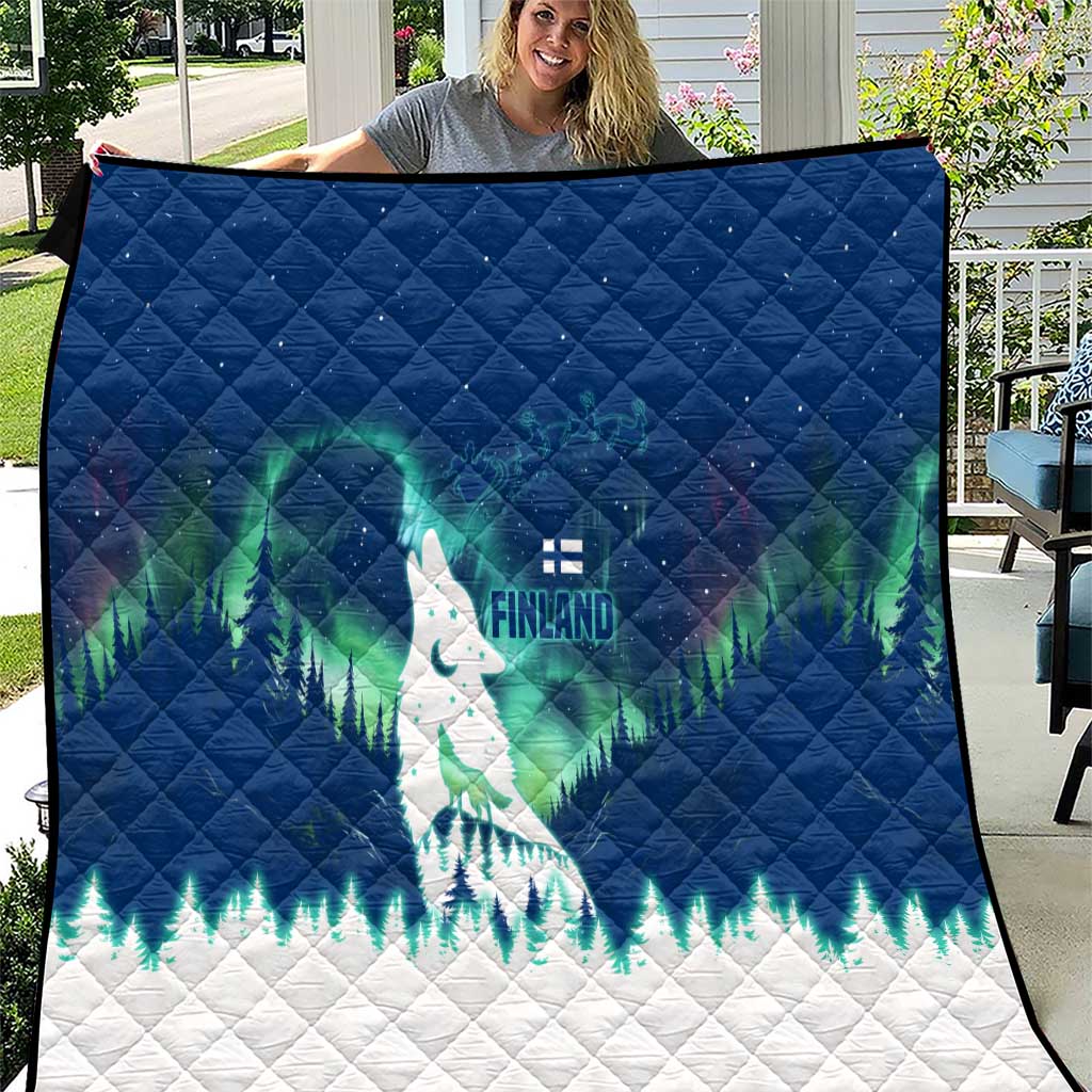 Finland Christmas Quilt with Howling Wolf Northern Lights Forest and Snow Design - Wonder Print Shop