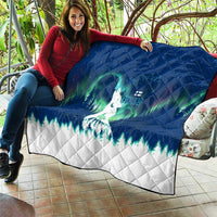 Finland Christmas Quilt with Howling Wolf Northern Lights Forest and Snow Design - Wonder Print Shop