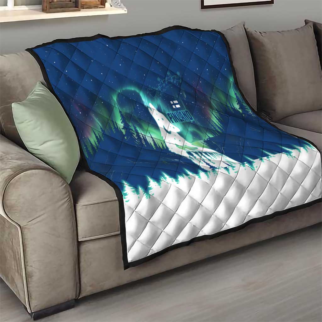 Finland Christmas Quilt with Howling Wolf Northern Lights Forest and Snow Design - Wonder Print Shop
