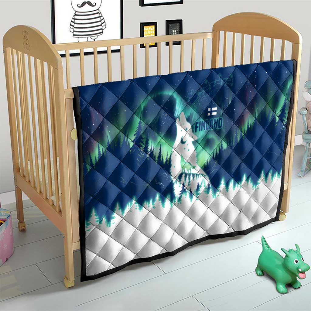 Finland Christmas Quilt with Howling Wolf Northern Lights Forest and Snow Design - Wonder Print Shop