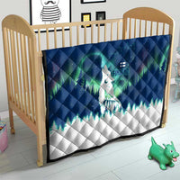 Finland Christmas Quilt with Howling Wolf Northern Lights Forest and Snow Design - Wonder Print Shop