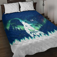 Finland Christmas Quilt Bed Set with Howling Wolf Northern Lights Forest and Snow Design - Wonder Print Shop