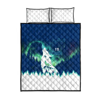 Finland Christmas Quilt Bed Set with Howling Wolf Northern Lights Forest and Snow Design - Wonder Print Shop