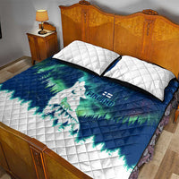 Finland Christmas Quilt Bed Set with Howling Wolf Northern Lights Forest and Snow Design - Wonder Print Shop