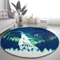 Finland Christmas Round Carpet with Howling Wolf Northern Lights Forest and Snow Design - Wonder Print Shop