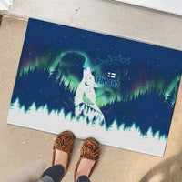 Finland Christmas Rubber Doormat with Howling Wolf Northern Lights Forest and Snow Design - Wonder Print Shop