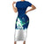 Finland Christmas Short Sleeve Bodycon Dress with Howling Wolf Northern Lights Forest and Snow Design - Wonder Print Shop