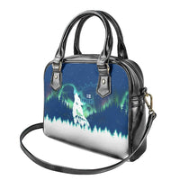 Finland Christmas Shoulder Handbag with Howling Wolf Northern Lights Forest and Snow Design - Wonder Print Shop
