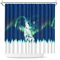 Finland Christmas Shower Curtain with Howling Wolf Northern Lights Forest and Snow Design - Wonder Print Shop