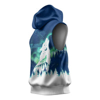 Finland Christmas Sleeveless Hoodie with Howling Wolf Northern Lights Forest and Snow Design - Wonder Print Shop