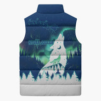 Finland Christmas Sleeveless Puffer Jacket with Howling Wolf Northern Lights Forest and Snow Design - Wonder Print Shop