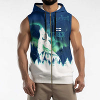 Finland Christmas Sleeveless Zip Hoodie with Howling Wolf Northern Lights Forest and Snow Design - Wonder Print Shop